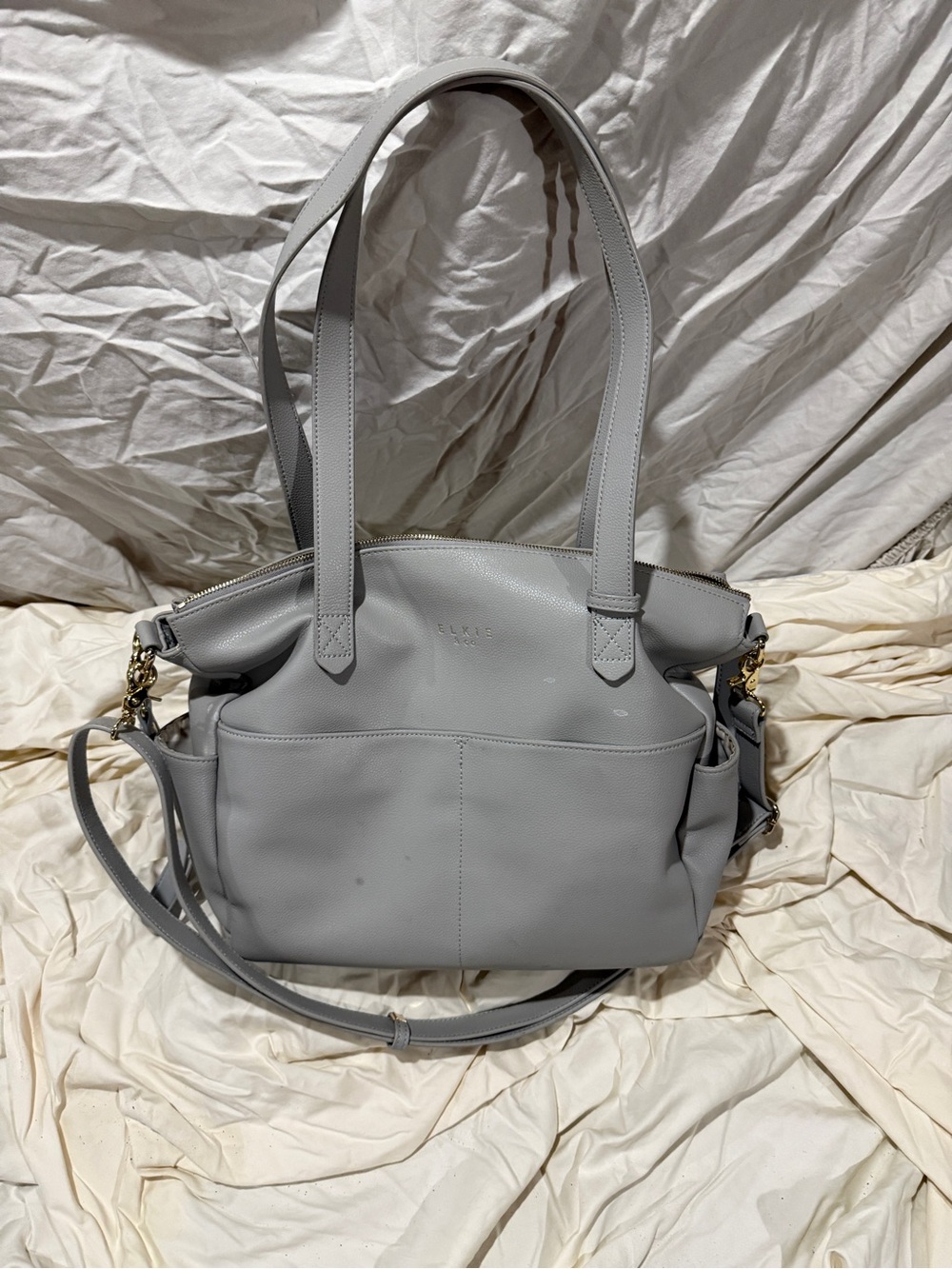 Mina bae elkie Gray Leather Tote Removable Crossbody Strap & clutch diaper bag - Picture 5 of 11